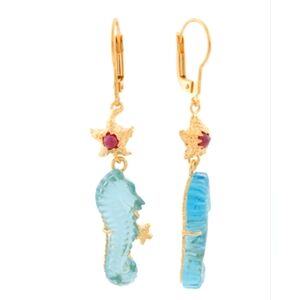 TAGLIAMONTE Sea Life 925SS/ 18K YGP Venetian Glass Seahorse Earrings